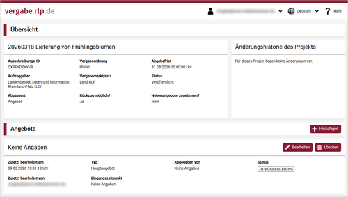 Übersicht zu einem Projekt in der webbasierten Abgabe. Übersicht zu einem Projekt in der webbasierten Abgabe.